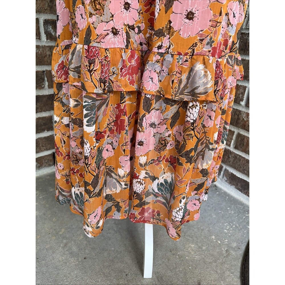Kate & Sam Burnt Orange Ruffle Maxi Dress Size Medium Pink Long Sleeves Sunset - Picture 7 of 16